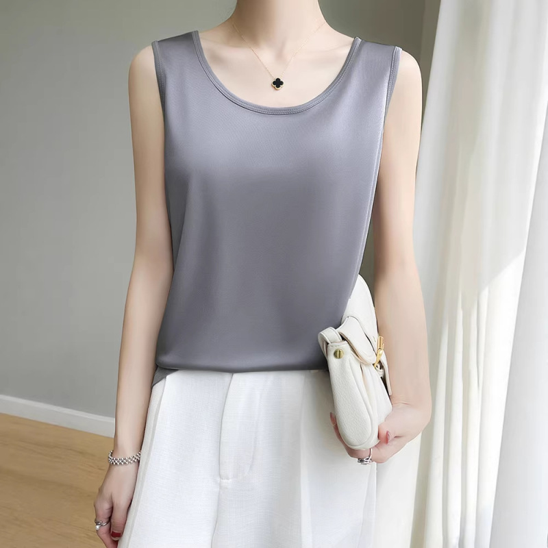 2026 Summer New Style Wide-Strap Cool Acetate Camisole for Women, Loose Sleeveless T-Shirt Top, Suitable for Layering under a Blazer