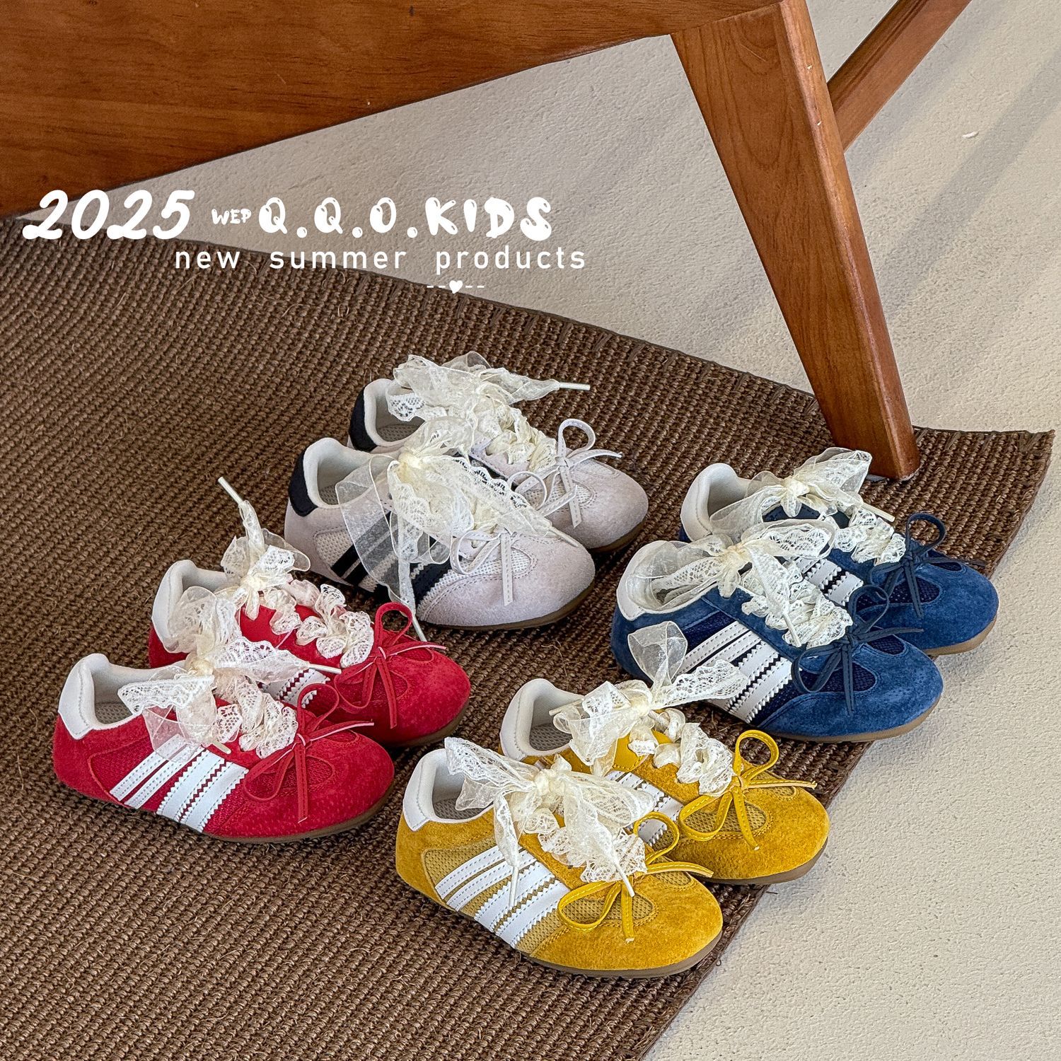 Qqo Kidsren's Shoes 2025 Autum New Kidsren's Casual Shoes Korean Style Retro Lace Bow Girls' Moral Training Shoes