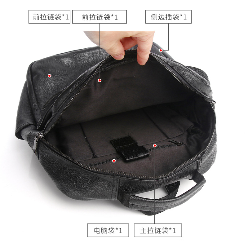Balo da thật Lion Leiden sức chứa lớn, da bò lớp đầu, chống nước, phù hợp laptop 17 inch — Màu đen