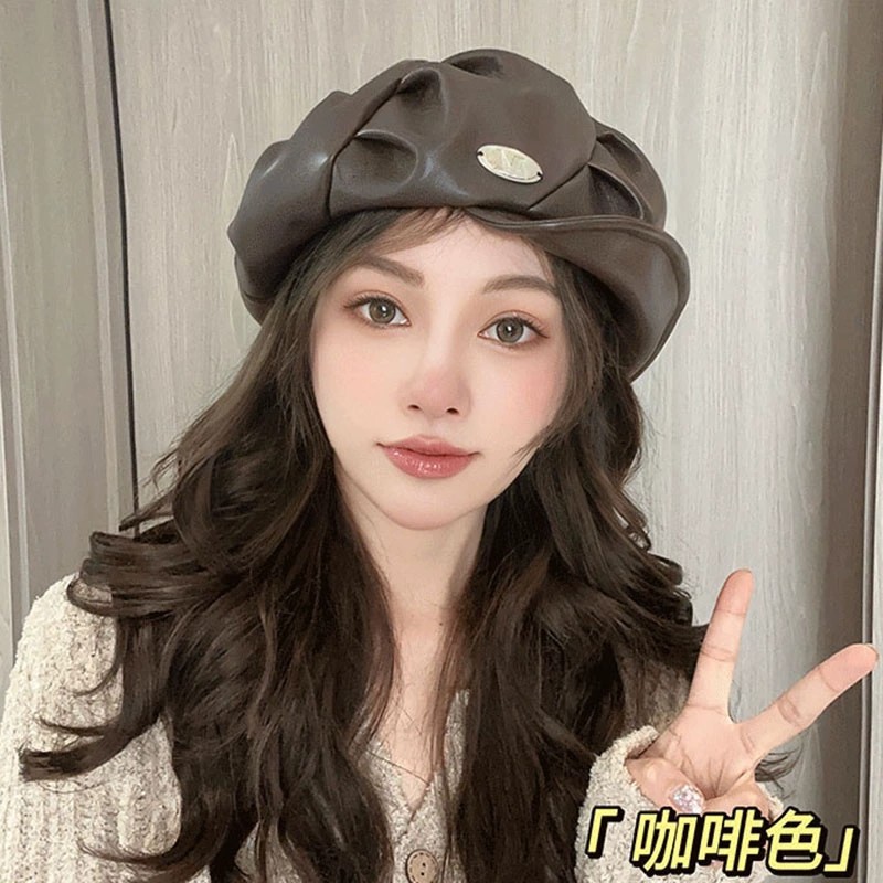 Polyurethane demi-season fashionable retro elegant beret