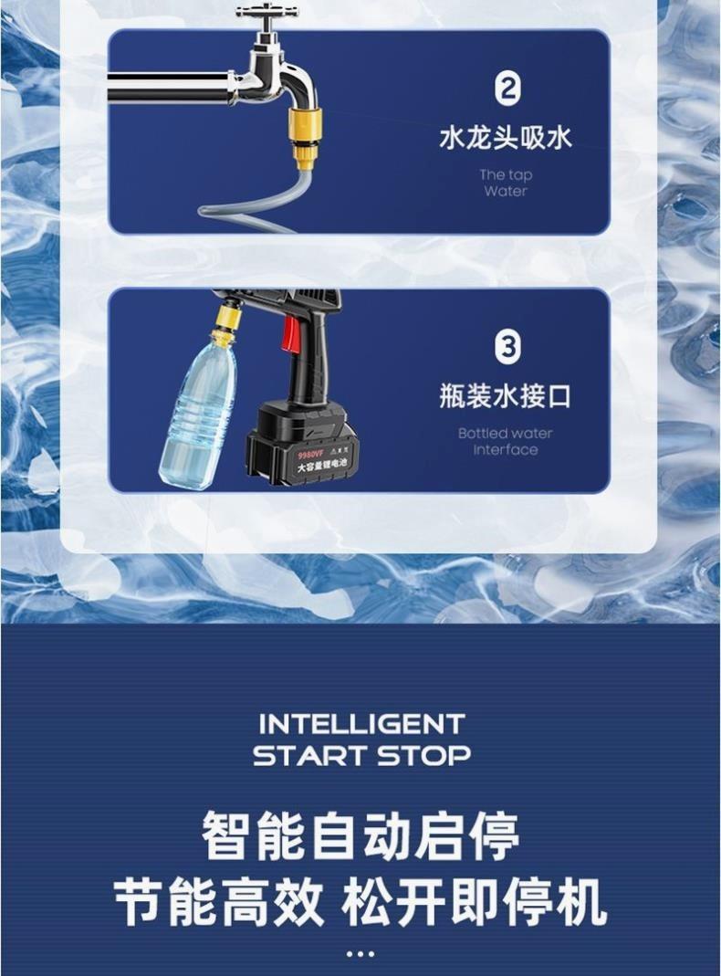 Suitable for Genuine German Quality Car Wash High-Pressure Water Gun Household Wireless Charging Car Wash Machine Portable Lithium Battery