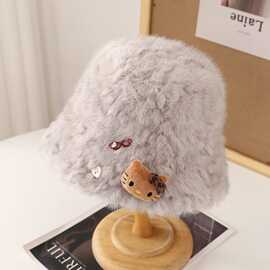 韩国可爱毛绒渔夫帽女冬季加厚保暖防寒护耳盆帽仿兔毛渔夫帽