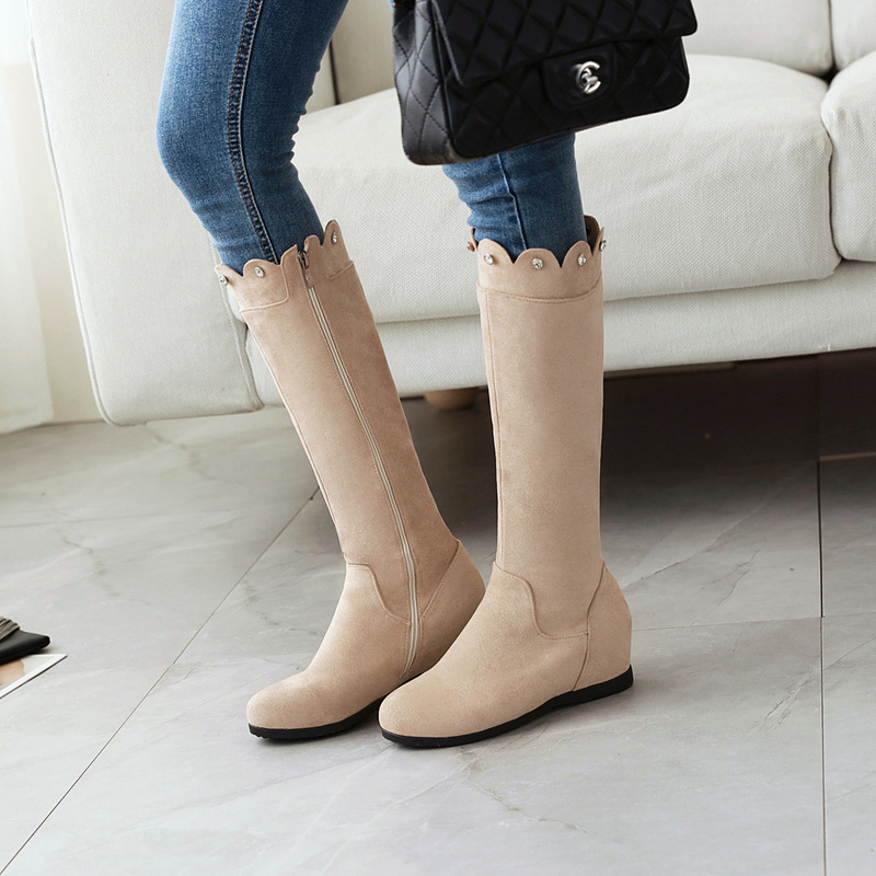 Cross-Border Foreign Trade Casual Women's Knee-High Boots, Western Cowboy Boots, Suede Riding High Boots, Long Boots, Wide-Calf Wedge Boots
