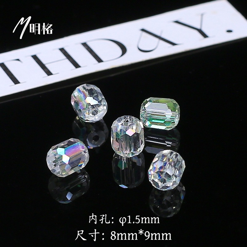 8*9mm切面长圆柱水晶玻璃珠手工DIY饰品配件超透闪手机链手串材料|undefined
