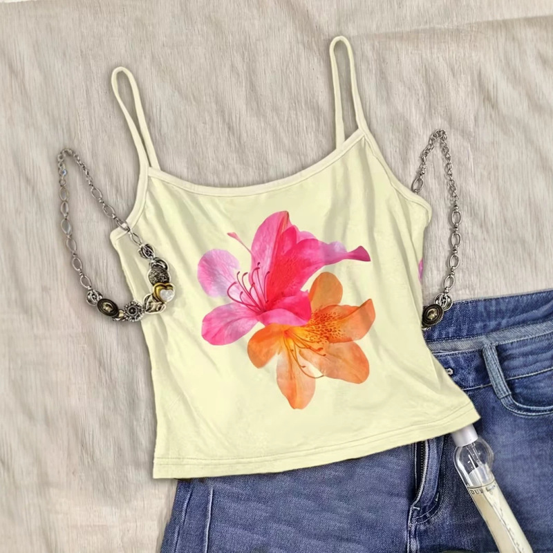Cross-Border Foreign Trade Women's Beach Floral Camisole Tank Top That Can Be Worn Outside, 3D Digital Printing, Factory Supply