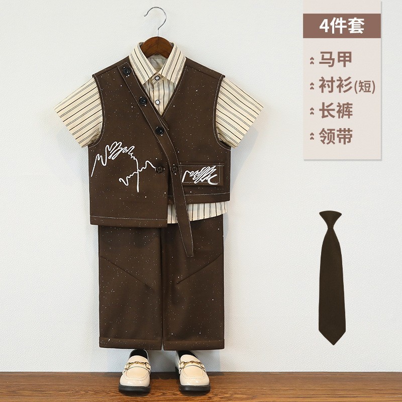 儿童西装复古满天星刺绣马甲男童设计感时尚西服外套花童周岁礼服|undefined