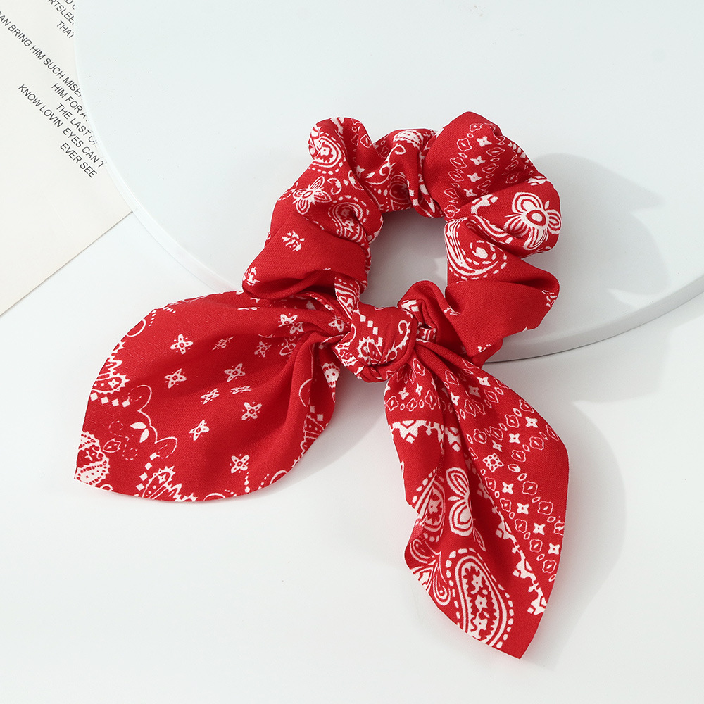 Fashion White Printed Chiffon Ribbon Bow Hair