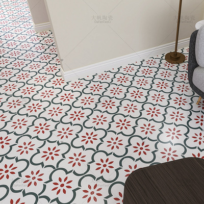 红绿小灯笼花砖玄关走廊墙裙复古花片瓷砖餐饮连锁店阳台地砖300