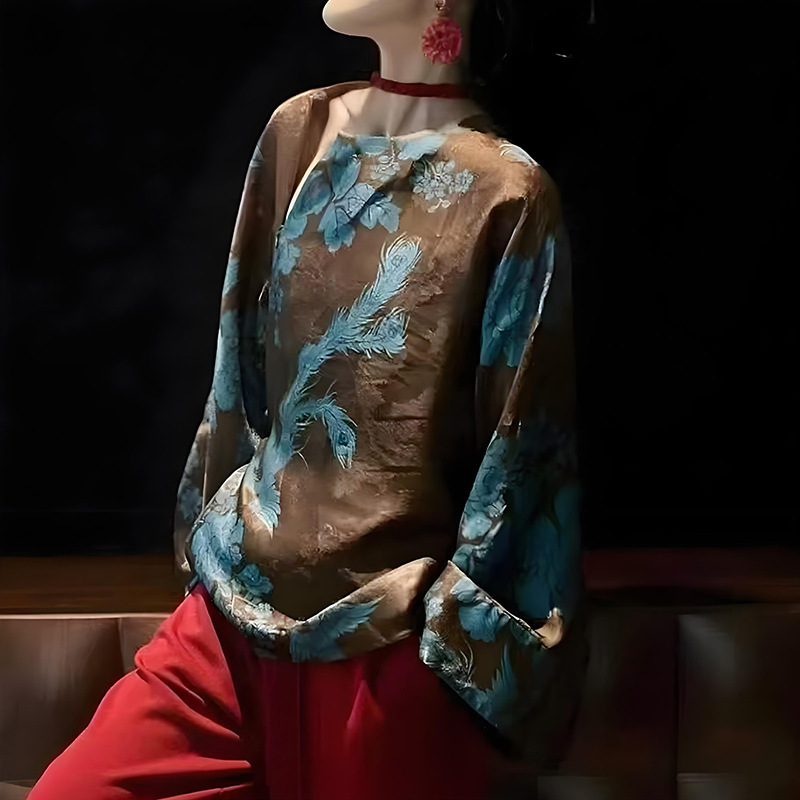 新中式国风人丝香云纱上衣2025早秋新款高级感复古长袖女装3759|undefined