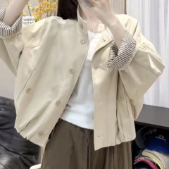 巨好看早秋韩系立领工装外套女秋季港风休闲流行夹克上衣米白色