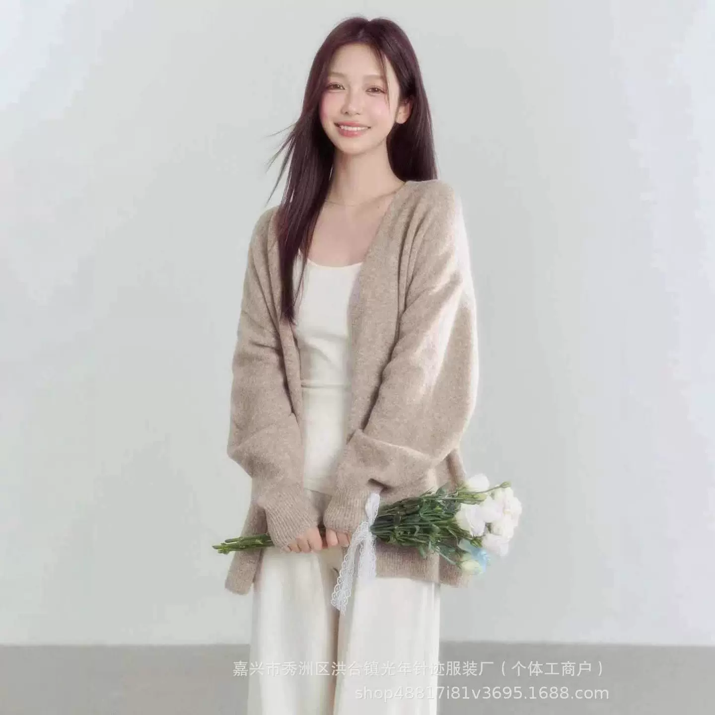 2025小个子针织衫秋季慵懒风韩系休闲毛衣宽松无扣新款开衫外套女