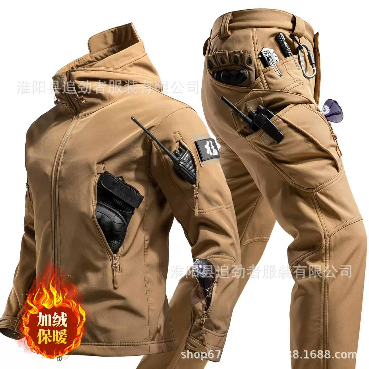 跨境户外冲锋衣套装男冬季保暖加绒软壳衣裤防风滑雪耐磨登山服男