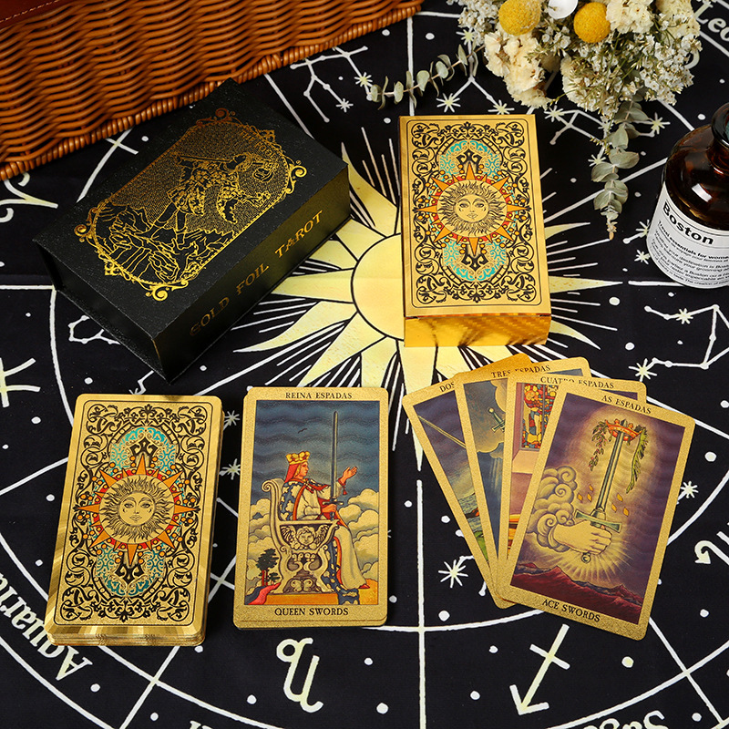 跨境彩印烫金塔罗牌78张全套tarotPVC塑料防水桌游卡牌现货批发|undefined