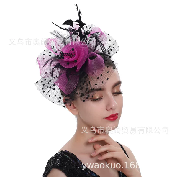 Explosions Amazon Feather Headwear European and American Bride Hair Accessories Headwear Horse Racing Festival Headwear Retro Mesh Small Topper
