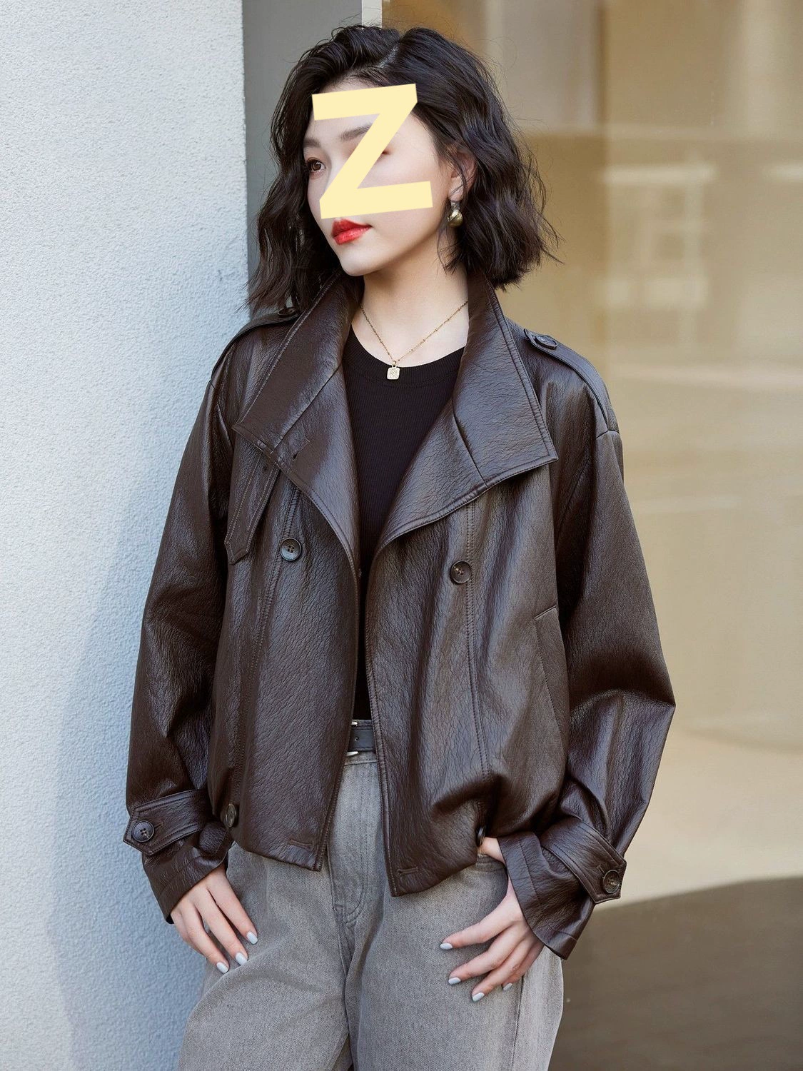 Autumn retro polyurethane short jacket, for teenagers