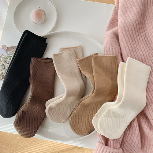 Cashmere snow socks for women mid-calf autumn and winter thick long vertical strips plus velvet confinement socks warm floor socks