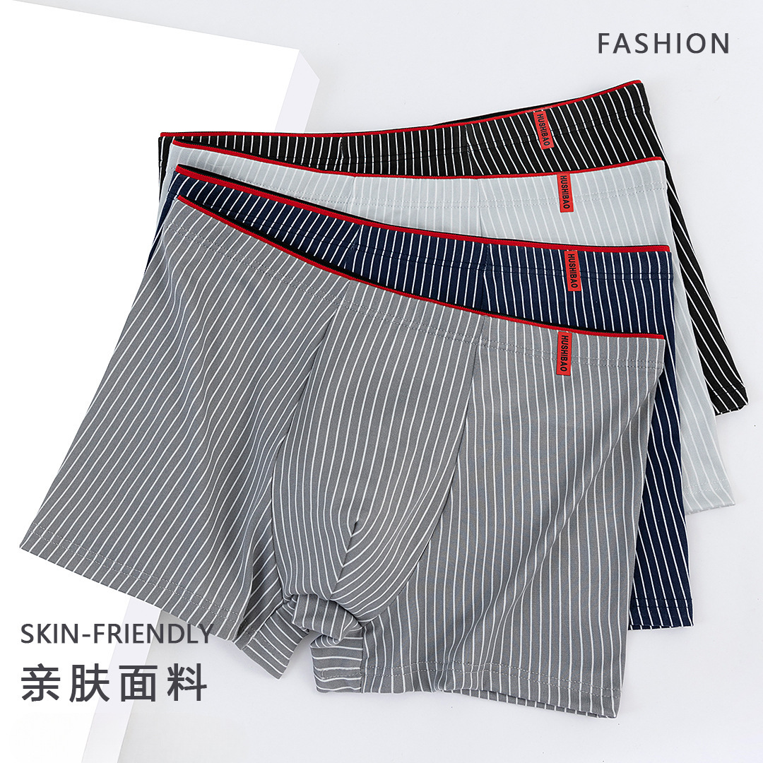 Cross-Border Foreign Trade High-Volume Men's Boxer Briefs Striped Fashion Large Size Loose Shorts Boxer Shorts Factory Supply