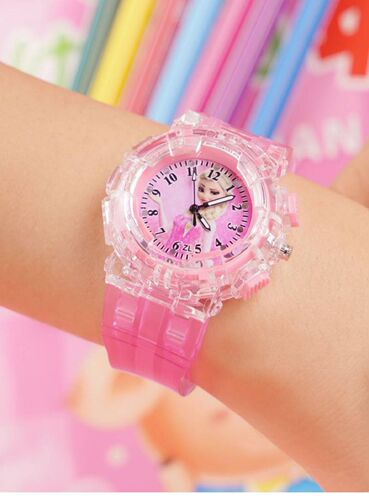 Children's Silicone  Quartz Watch Princess Elsa Girl Plastic Electronic Cartoon Light-Up Watch Wholesale