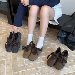 内增高复古系带配裙子乐福鞋单鞋女鞋子2025春秋季百搭绒面小皮鞋