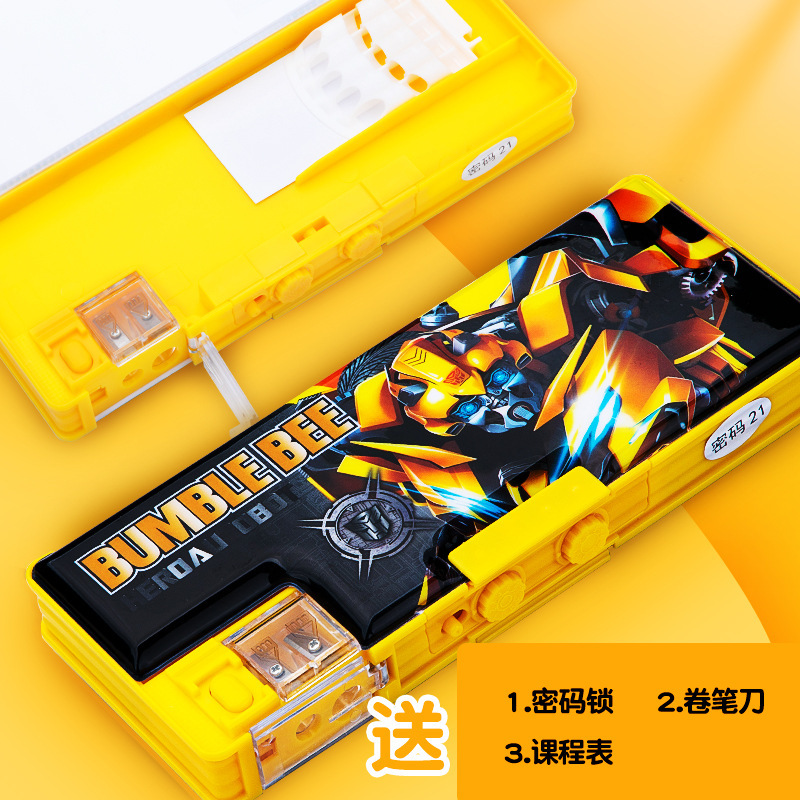 Caja de papelería para niños multifuncional de alta tecnología Transformers contraseña caja de lápiz para estudiantes de primaria para niños 20 tang