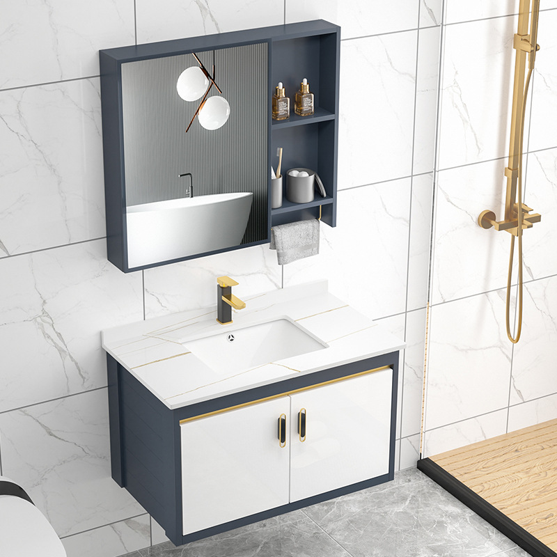 Placa de roca gabinete de baño combinación de lavabo integrado cuarto de baño apartamento pequeño lavabo gabinete mesa de lavado Luz de lujo espacio de aluminio gabinete colgante