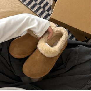 Vintage fleece-lined Warm Baotou Burken Shoes Women's Autumn and Winter Mao Mao Thick Sole fleece-lined Warm Cold-resistant Cotton Shoes
