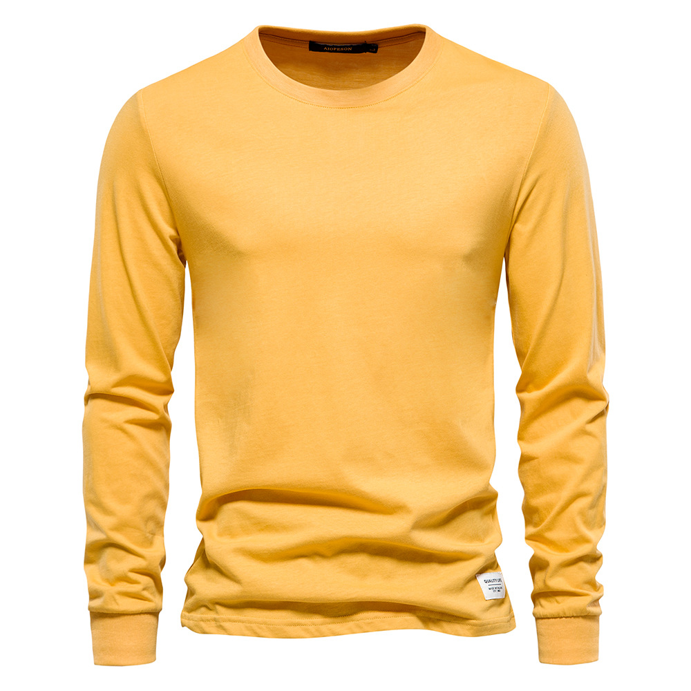 T-shirt in puro cotone con strato interno da uomo a maniche lunghe in tinta unita a maniche lunghe alla moda autunno nuovo_voghion.com