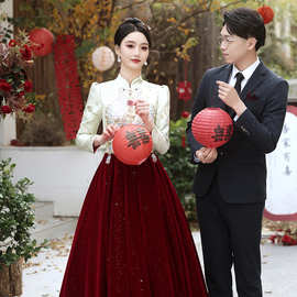 新中式旗袍敬酒服2024新款新娘结婚订婚宴礼服回门连衣裙长袖春季