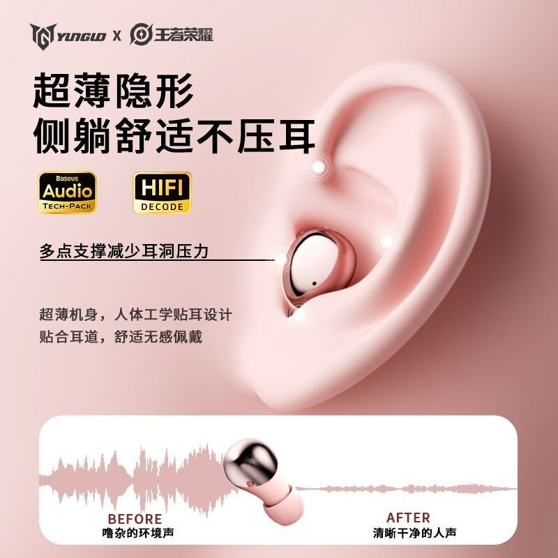 人気のミニインイヤーワイヤレスBluetoothヘッドセット、インイヤースリープノイズリダクション、目に見えない長時間の聴覚、痛みなし、学生パーティーに適しています|undefined