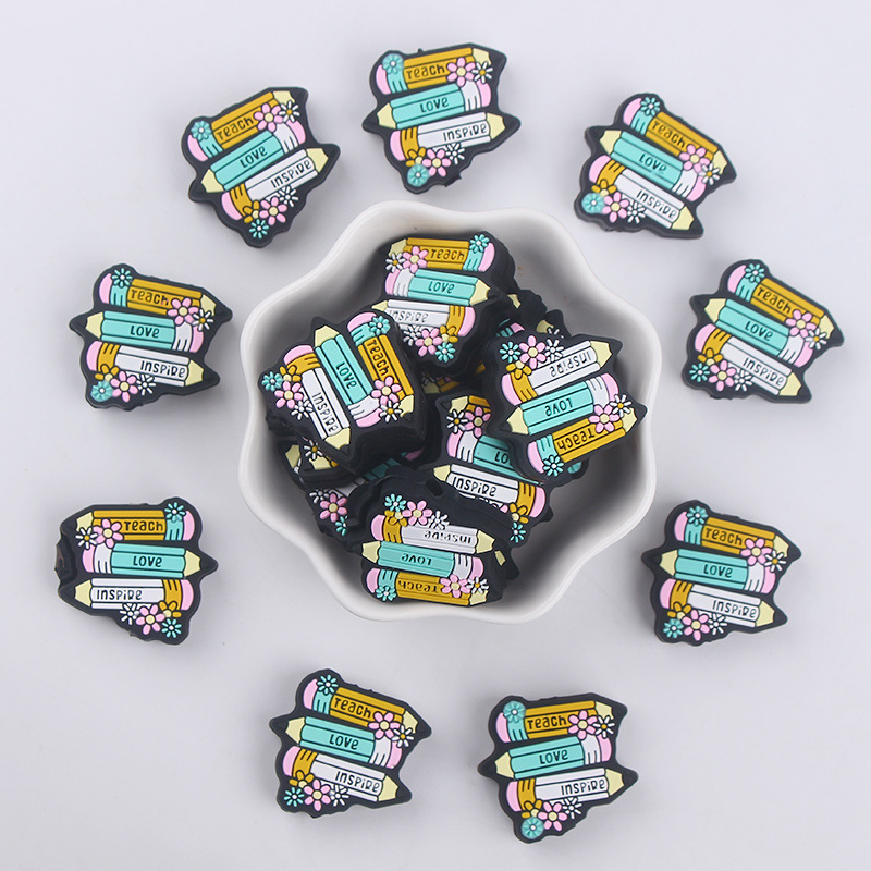 Nuevos bebés dibujos animados Día de San Valentín tres lápices pequeños dientes creativos DIY bebé molar chupeta accesorios de cadena