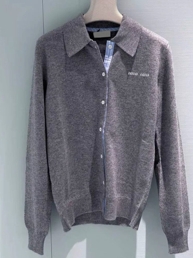 Niche Design 2025 Early Spring New Style Navy Blue Letter Logo Turn-Down Collar Cashmere Polo Shirt Long-Sleeve Knitwear
