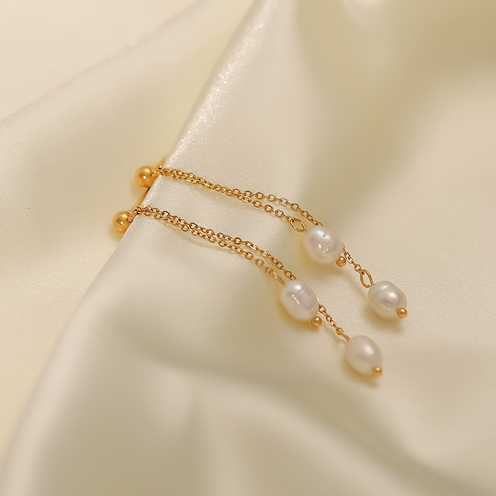 Fashion Geometric Stainless Steel Drop Earrings Gold Plated Pearl Stainless Steel Earrings