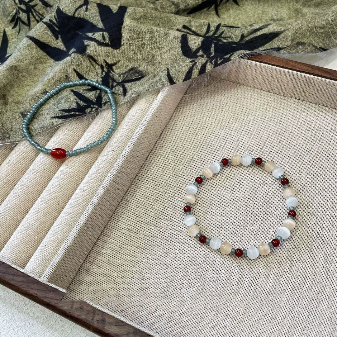 Beaded bracelet, green bead bracelet, fresh jewelry, Chinese style, cat's eye