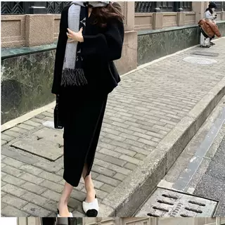 Women's Fashion Elegant Tied Sweater Coat - Black - View 1