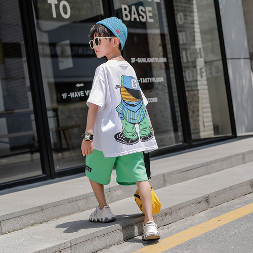 Boys' Short Sleeve Set Summer 2024 New Trendy Cool Style Medium and Large Children Celebrity Sports Korean Version Boys Stylish Children's Clothing