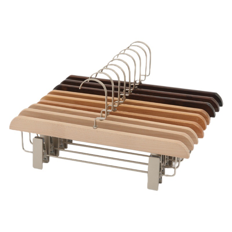 Fábrica directa de alta calidad de madera maciza pantalones rack adulto color madera pantalones clip pantalones percha falda clip pantalones colgador