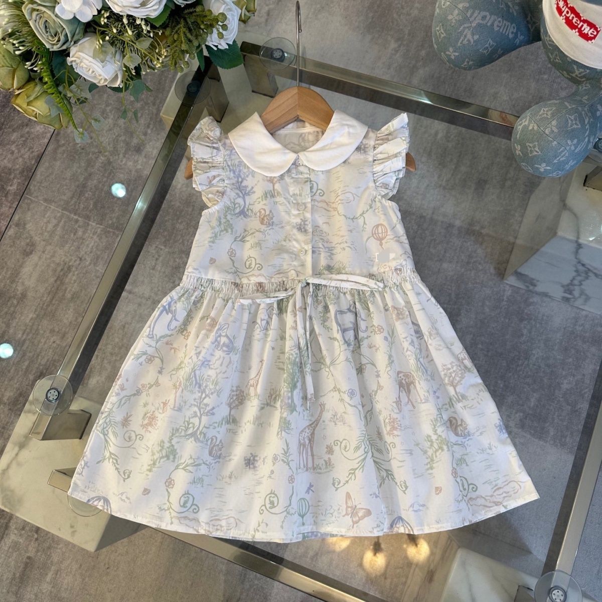 2025 New Summer Girls' Sleeveless Dress Pure Color Printed Waist Princess Dress Refreshing College Style Sweet