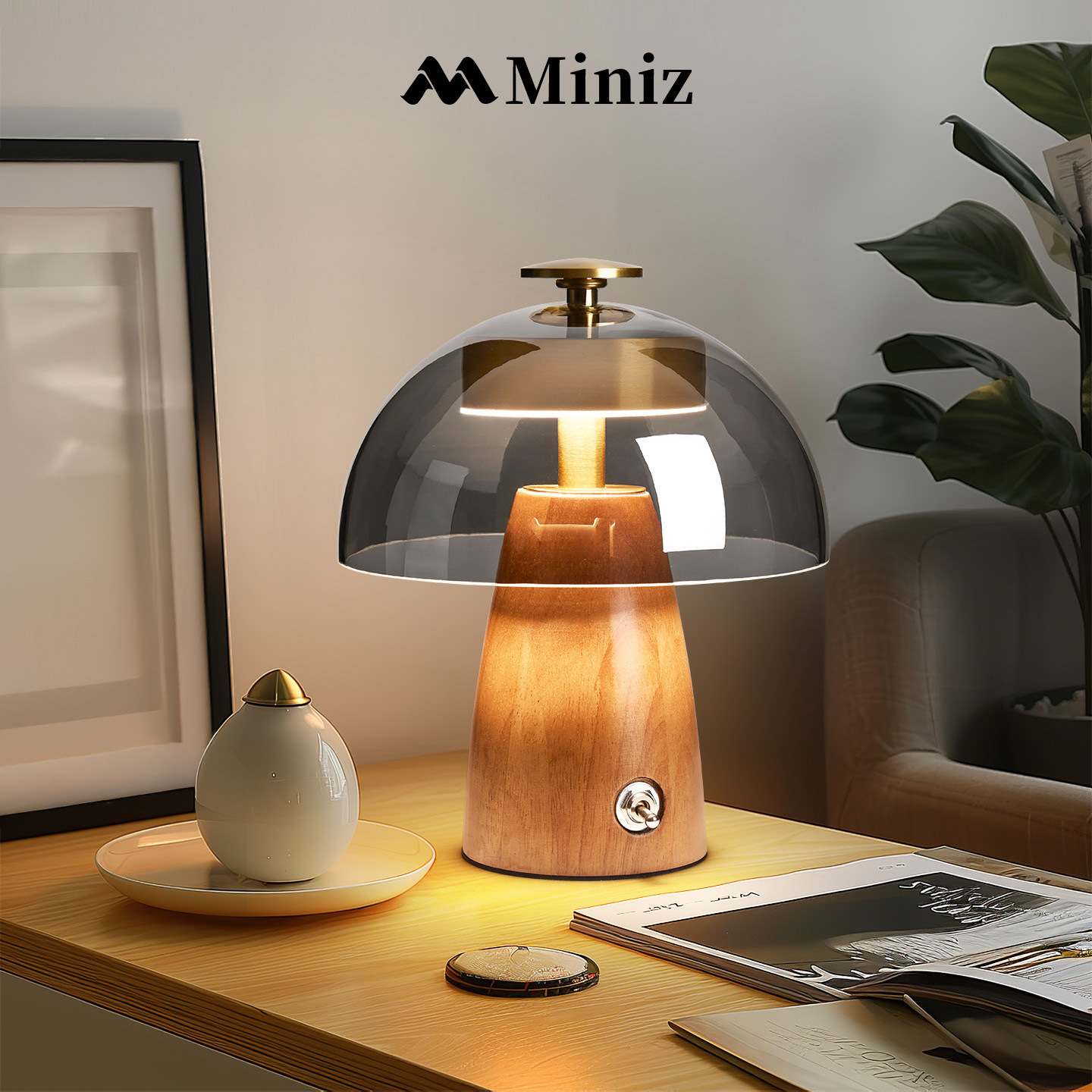 Vintage Light Luxury Bedroom Bedside Mushroom Table Lamp Retro High-End Solid Wood Master Bedroom Eye Protection Atmosphere Night Light