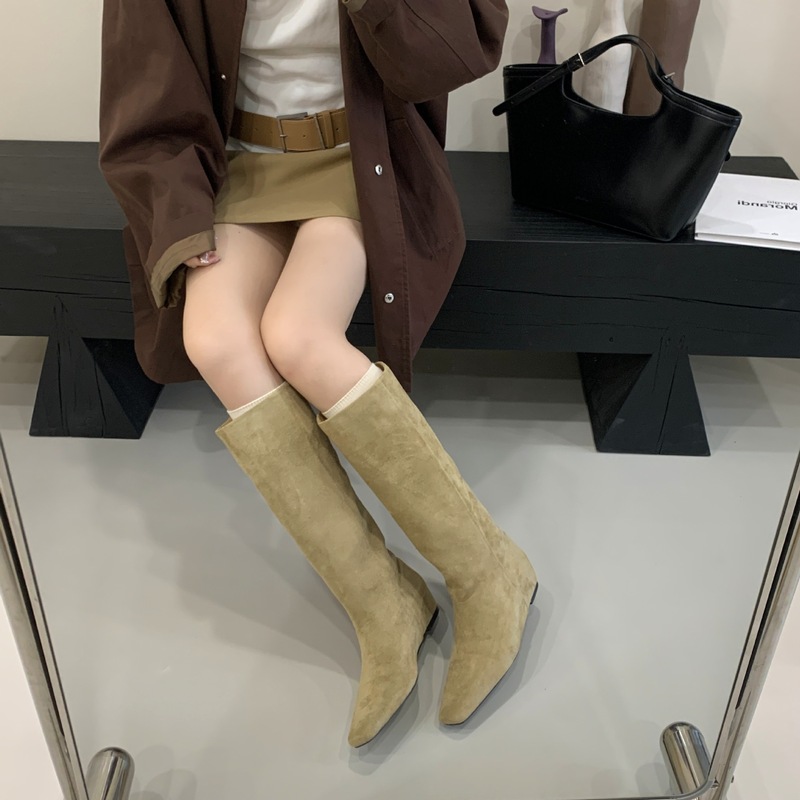 内复古卡其色瘦瘦靴中长靴女鞋2025年新款秋冬季长筒骑士靴子|undefined