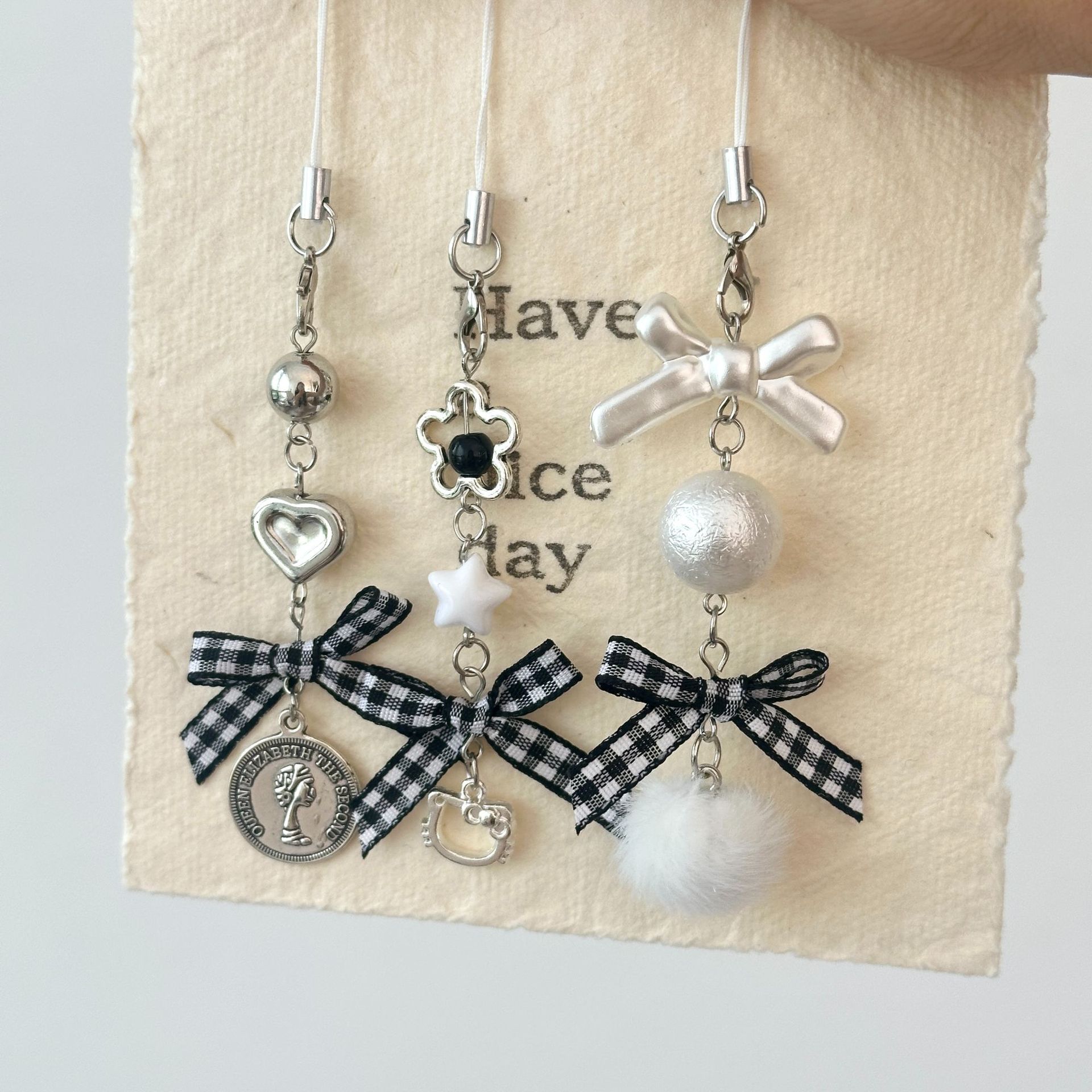 Original Ins Style Mobile Phone Chain Silver Bow Versatile Pendant Polaroid Goo Card Pendant Heart Bag Pendant