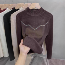 加厚一体绒毛衣女新款半高领加绒打底衫女保暖内搭妈妈装针织上衣