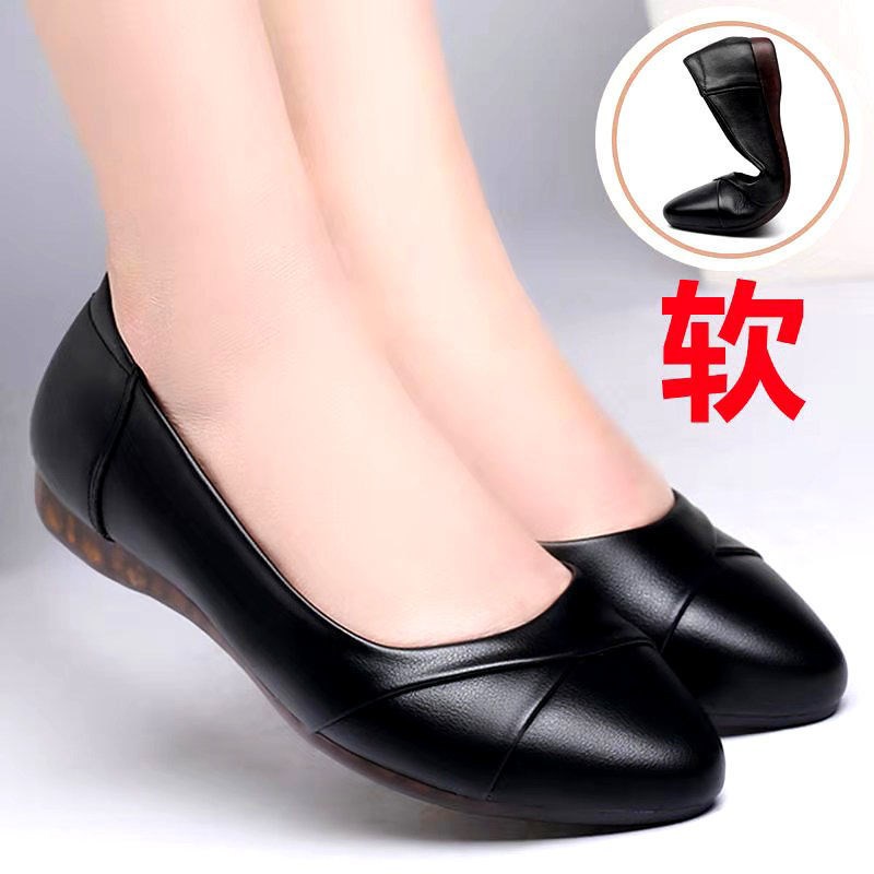 Parte inferior del tendón 2021 zapatos de Madre de primavera y otoño Fondo suave verano cuatro estaciones zapatos individuales cómodos zapatos de cuero planos de corte bajo zapatos de mujer de mediana edad y ancianos