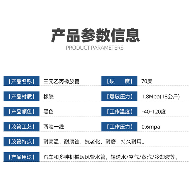 三元乙丙夹线橡胶管EPDM汽车暖风管发动机水管冷却液管汽车水管