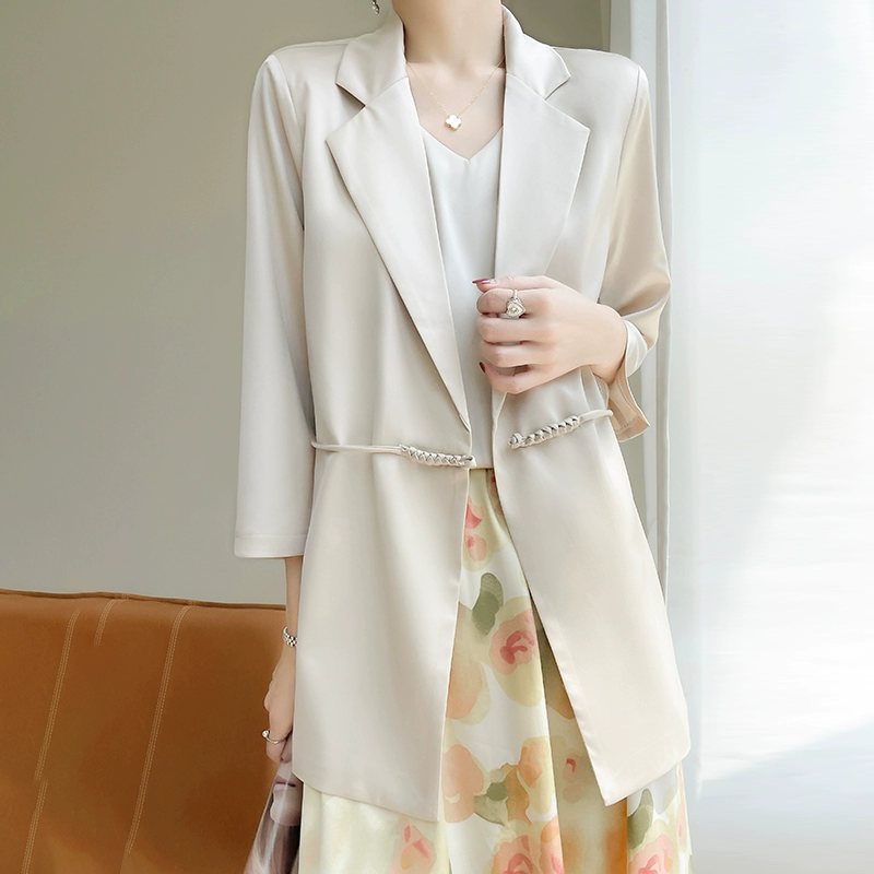 Длинный шелковый классический пиджак, блейзер, средней длины, защита от солнца