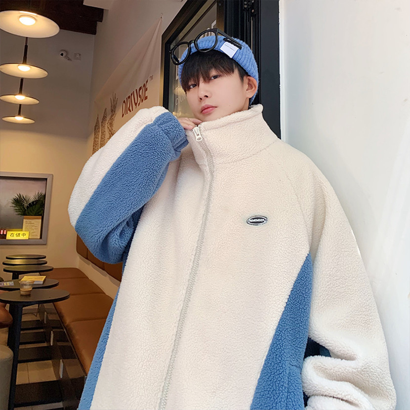 Men's fleece coat, winter cotton-padded jacket, thickened and warm, trendy loose fit, men's cotton-padded coat, winter clothes