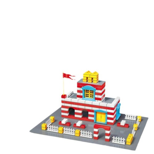 Children's Simulation City DIY Mason Brick Police Fire House Model Puzzle Handmade 3-6 Toys Supermarket