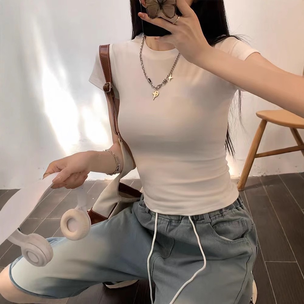 Summer New Foreign Trade Red Short-sleeved T-shirt Women's Base Shirt Women's Korean-style Slim-fit Spice Girl Inner Top Clothes