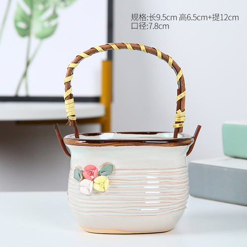Cross-border European rattan hanging basket micro landscape geometric succulent flower pot portable desktop home furnishings hanging orchid potted plant