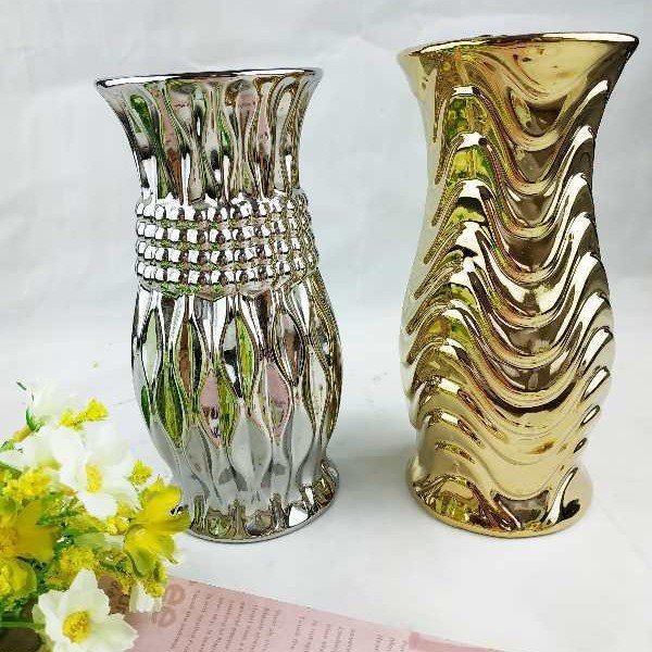 贅沢な置物シンプルで現代的な陶磁器のしわメッキ花瓶水培水養生花ドライ花客間生け花装飾|undefined