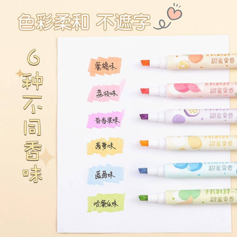 Fluorescence teaching marker for elementary school students, 6 pieces, handmade